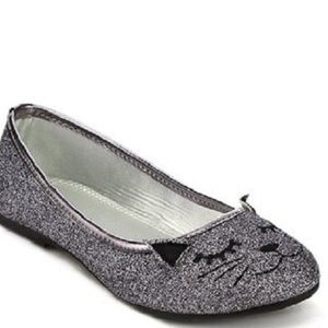 NWT Jelly Beans glittery pewter cat face shoes - 1